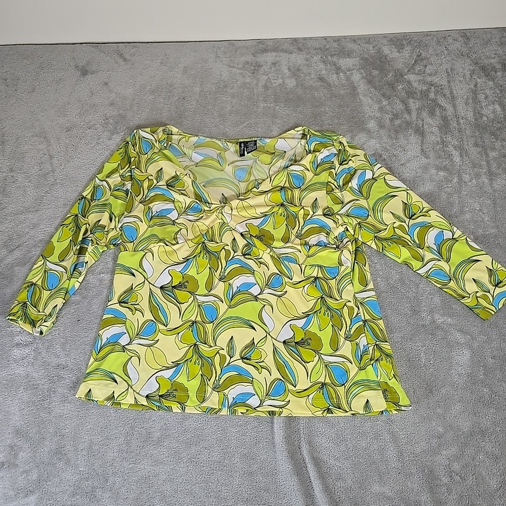 Mix It Shirt Top Womens 1X Multi-Color V-Neck 3/4 Pullover Casual Grandmacore